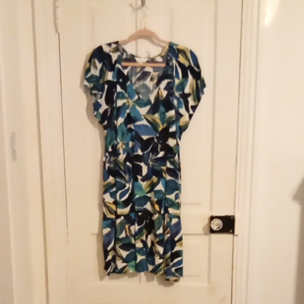 Time and Tru Blue Black Midi Sundress V-neck